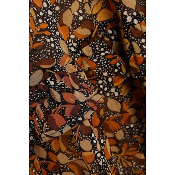 BA&SH Samantha Ruffled Printed Georgette Maxi Tiered Dress in Carbone 242/040 - Picture 9 of 14